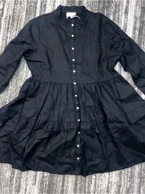 NWT Black Alice Walk linen shirt dress tiered skirt button-front closure XL